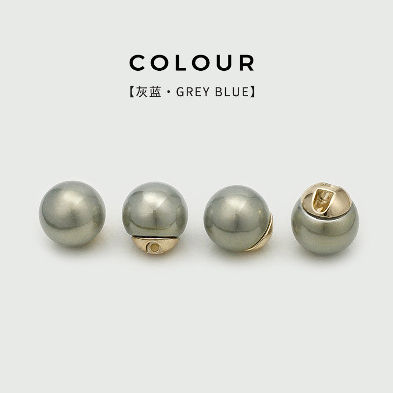 Grey-blue pearl-effect metal button with concealed hole, round, 10–20 mm