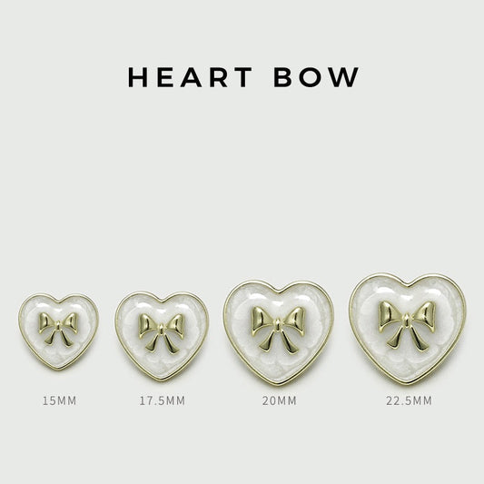 15/17.5/20/22.5mm Black White Heart-Shaped Bow Metal Buttons 20pcs