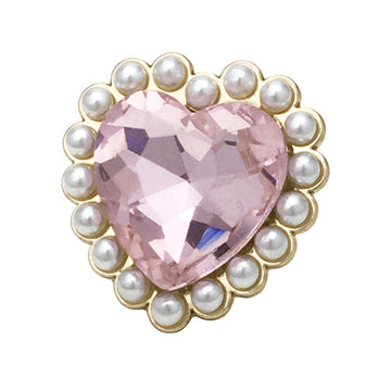 Rosa herzförmiger Metallknopf mit Strass und weißen Perlen, 20 mm