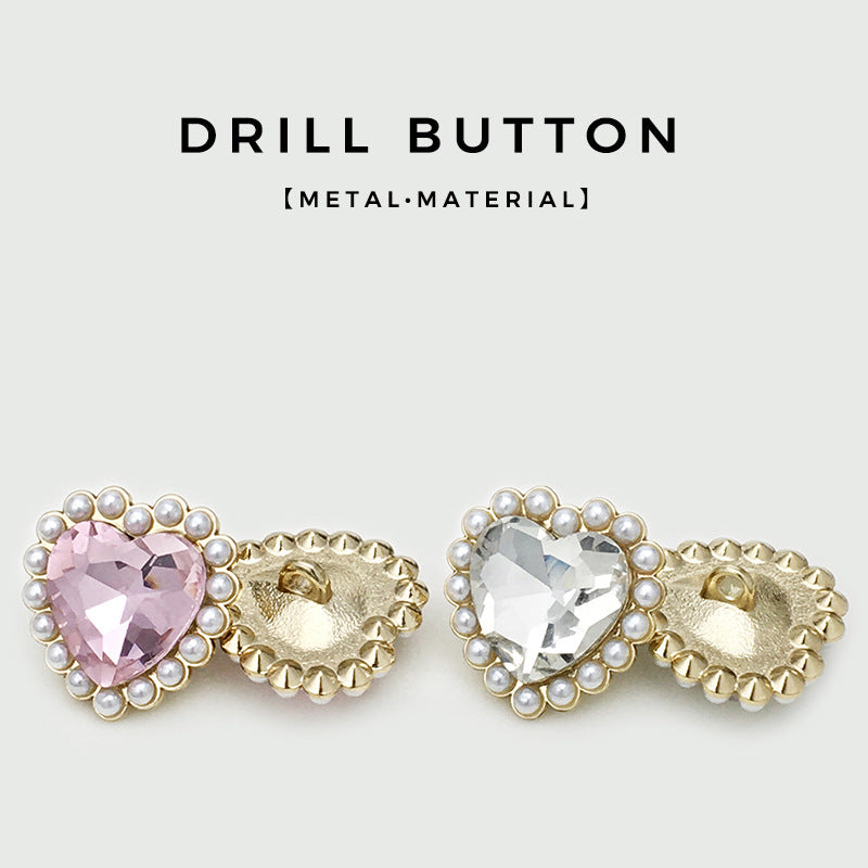 Herzknöpfe rosa & weiß: Metallfassung mit weißen Perlenrand, 20 mm