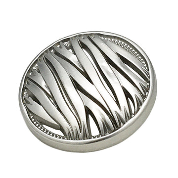 Vintage hollow metal button, irregular round design, silver tone, ridged pattern