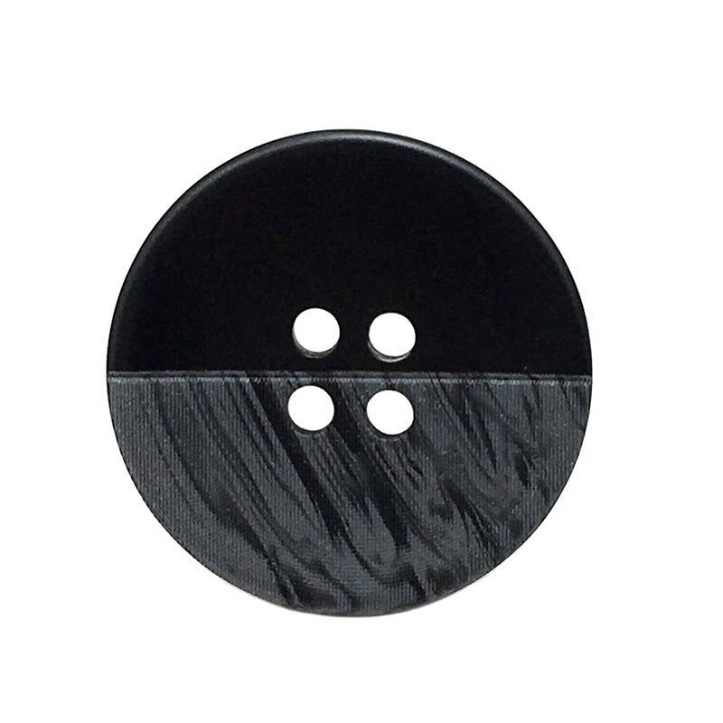15–28mm round resin coat button, black-gray dual-tone, four holes