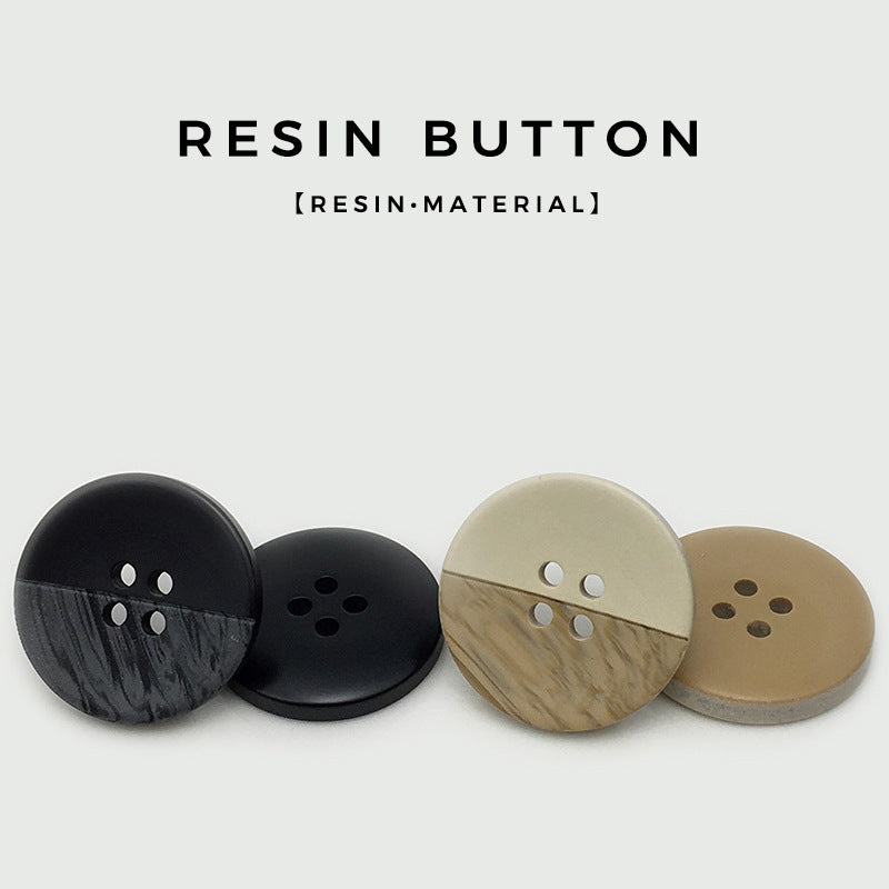 Lotsofbuttons round resin coat buttons, black and beige dual-tone, four holes
