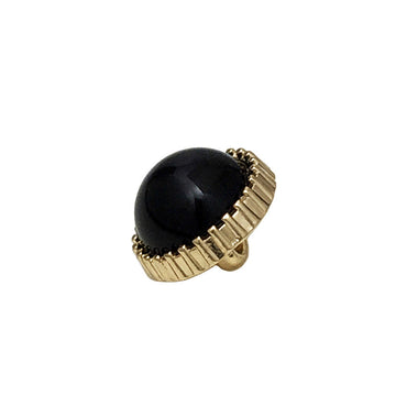 Black pearl round metal button, 10mm, gold-tone rim and back shank