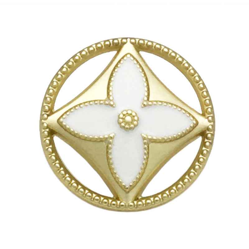 25mm round hollow clover button, gold with white inlay