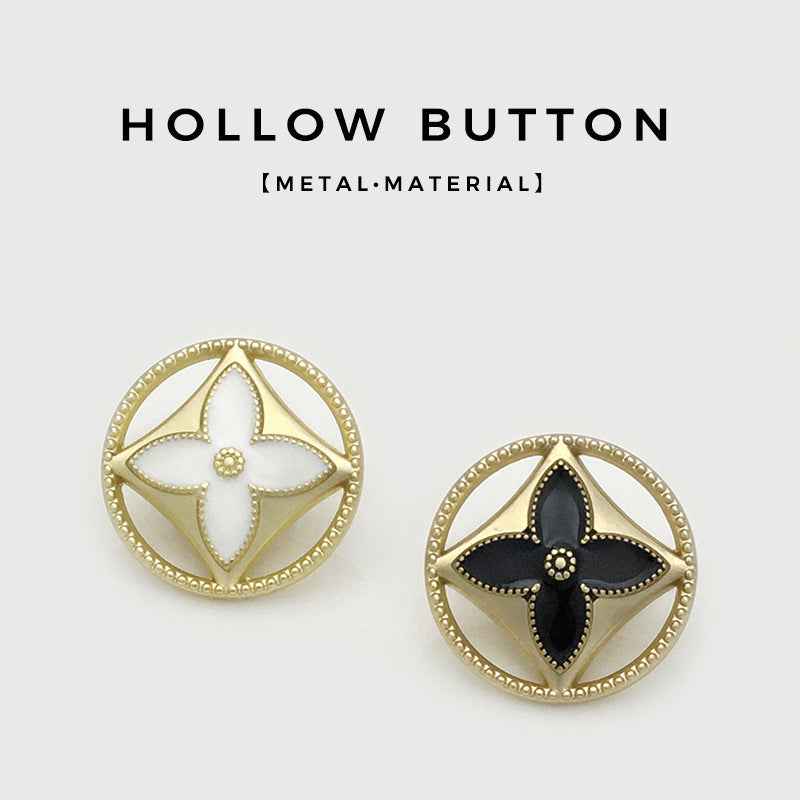 Hollow clover buttons: gold with white or black inlay, round decorative front
