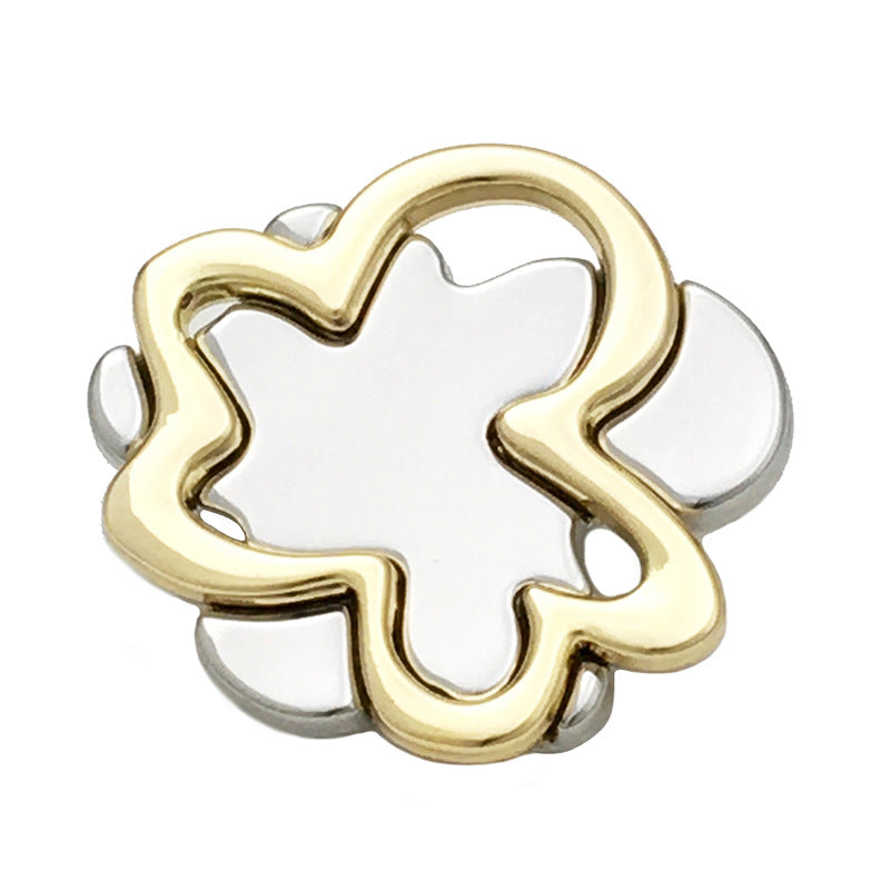 Irregular hollow metal button, gold and silver, clover shape, shank back