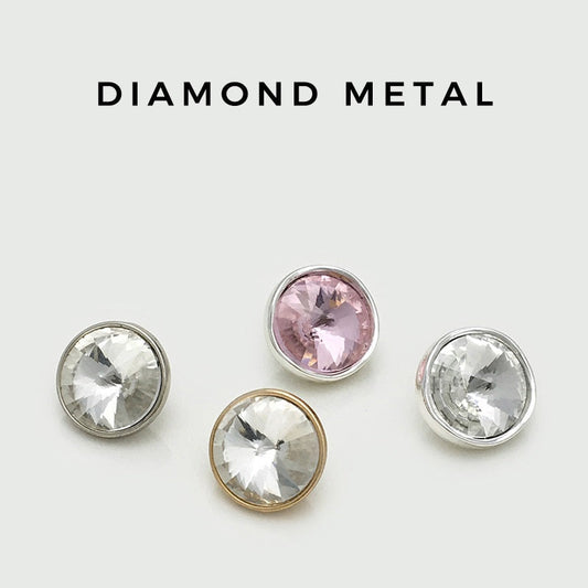 Crystal shank buttons: clear silver, gold-tone, and light pink crystal set