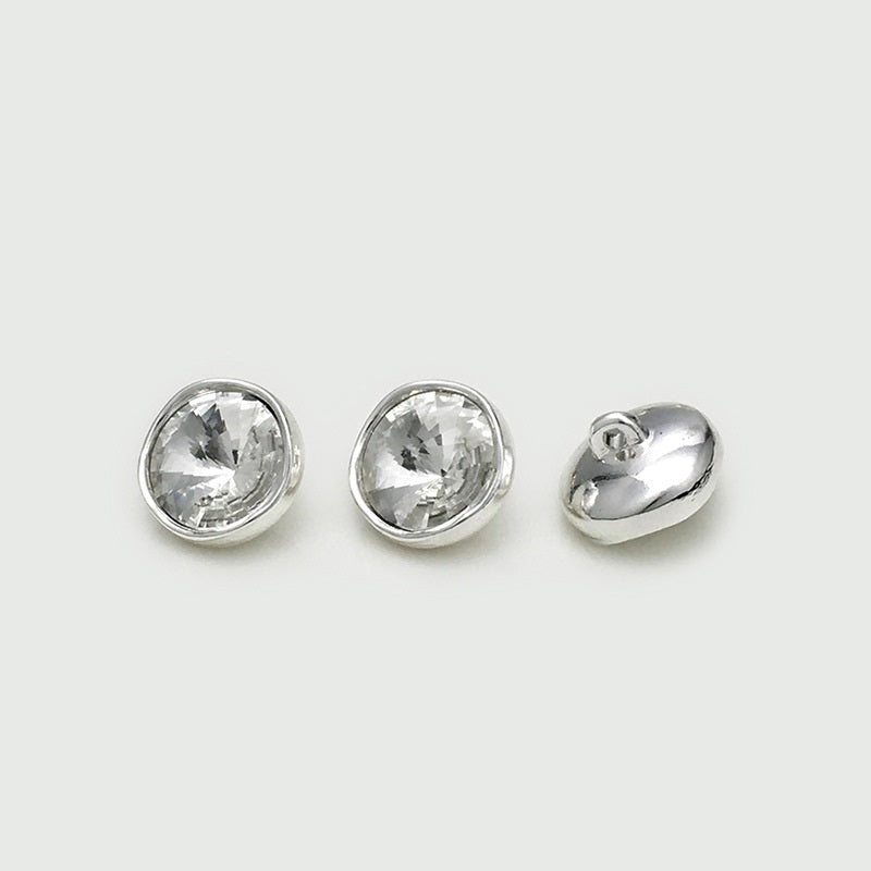 Silver-tone crystal shank buttons with clear rhinestone fronts and back view