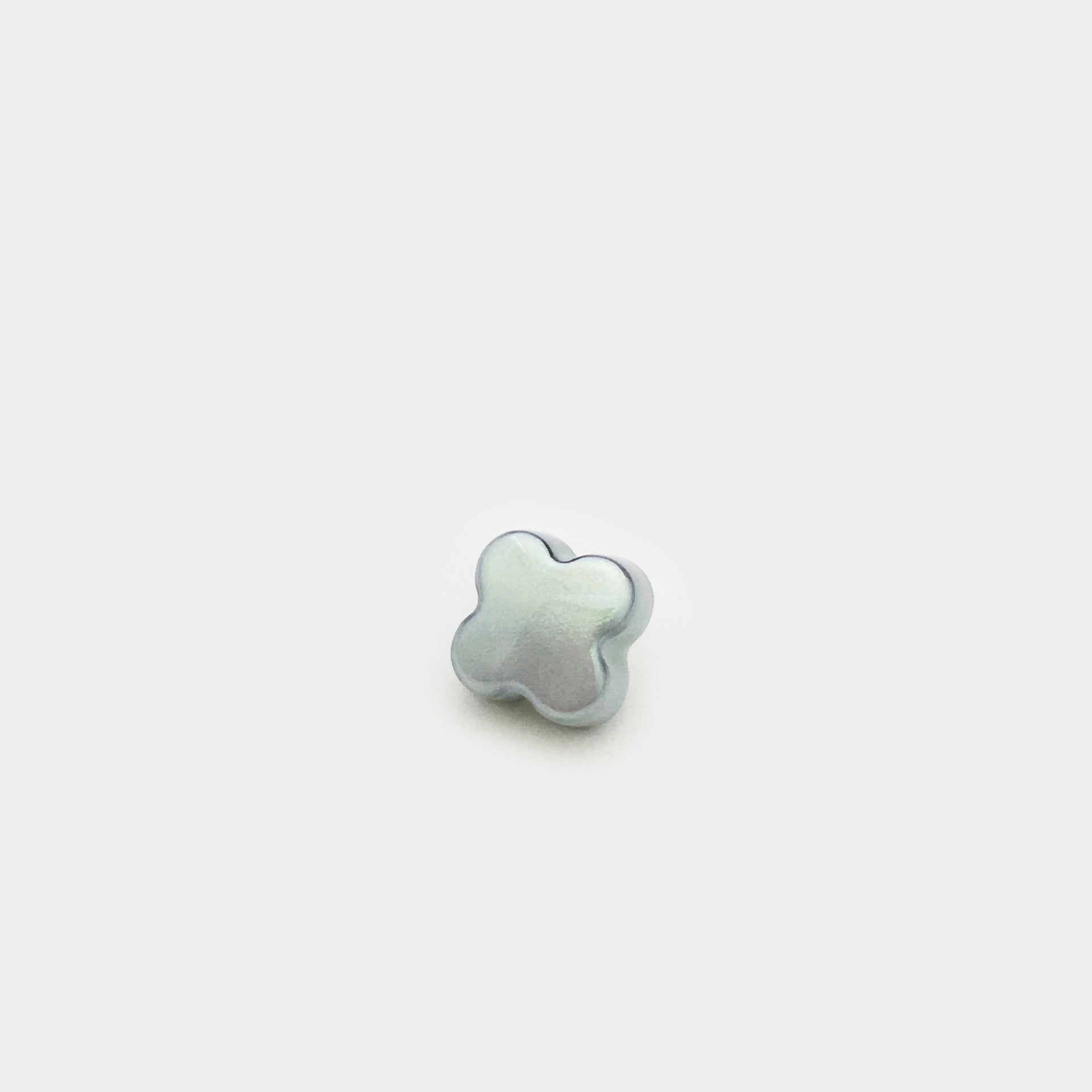 Mint/grey-green clover hand-sewing button, 11mm, with metal shank for shirts