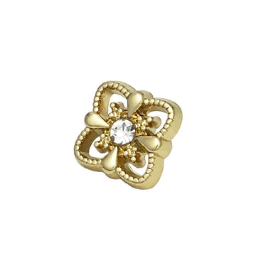 Gold 11mm square hollow metal button, rhinestone center, diamond shank