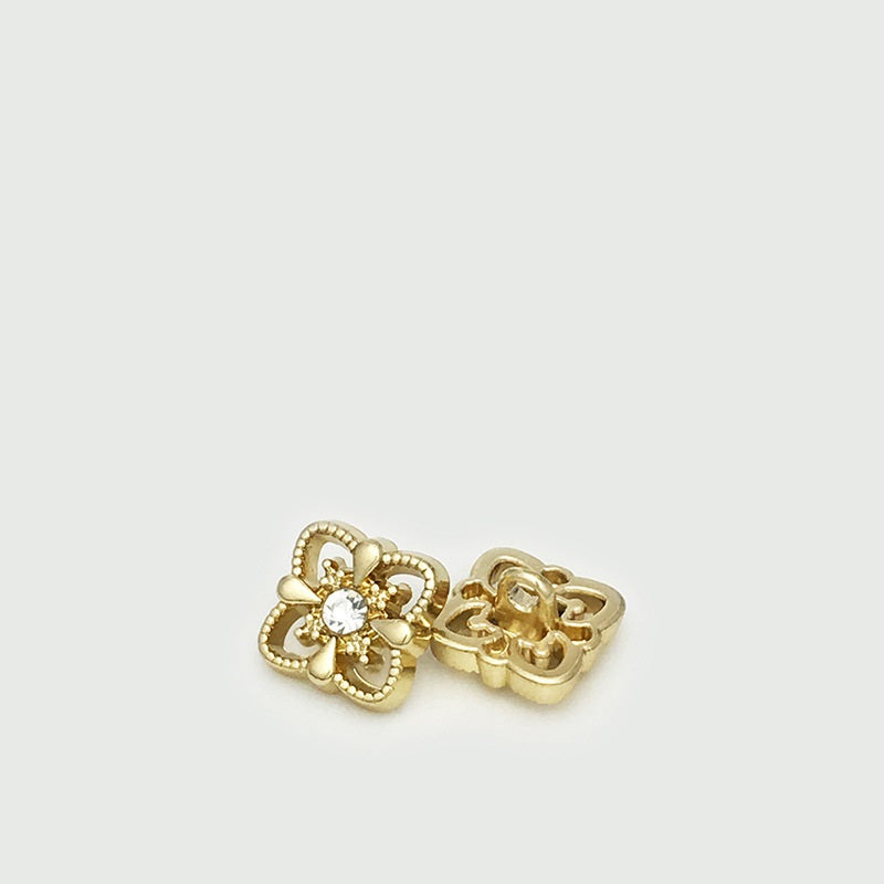 Gold square hollow metal button back with diamond shank loops