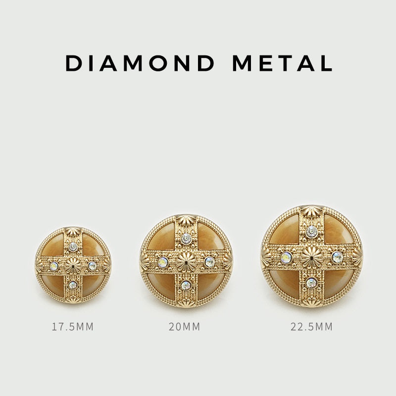 Goldfarbene Rundknöpfe mit Kreuz-Palast-Stil und Strasssteinen, 17.5–22.5 mm