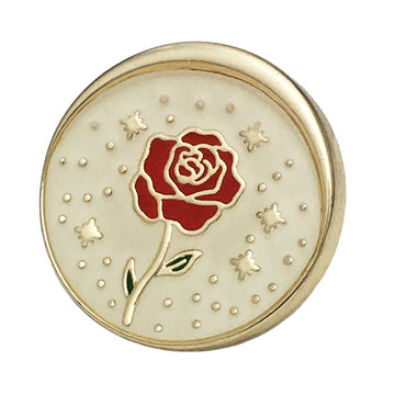 Rose-Design Metallknopf mit Stiel, rund, cremefarben mit roter Blume