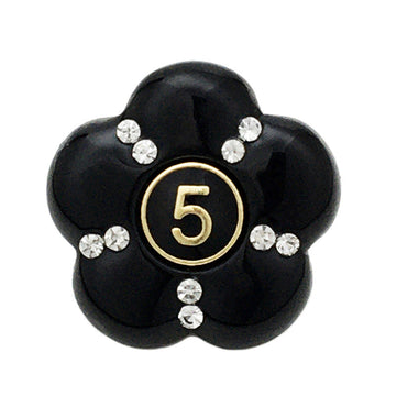 Black resin flower button with faceted rhinestones, number 5 in gold ring