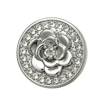 Silberner Blumen-Knopf aus Metall mit Strassrand und glitzerndem Steinmotiv