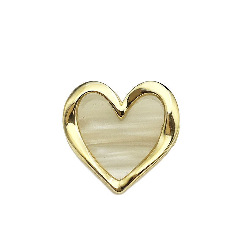 Gold heart-shaped resin metal decorative button, glossy heart front, 12mm