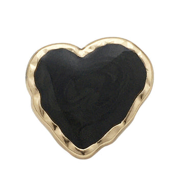 Heart-shaped enamel metal button, black with gold-tone edge, 1-hole front