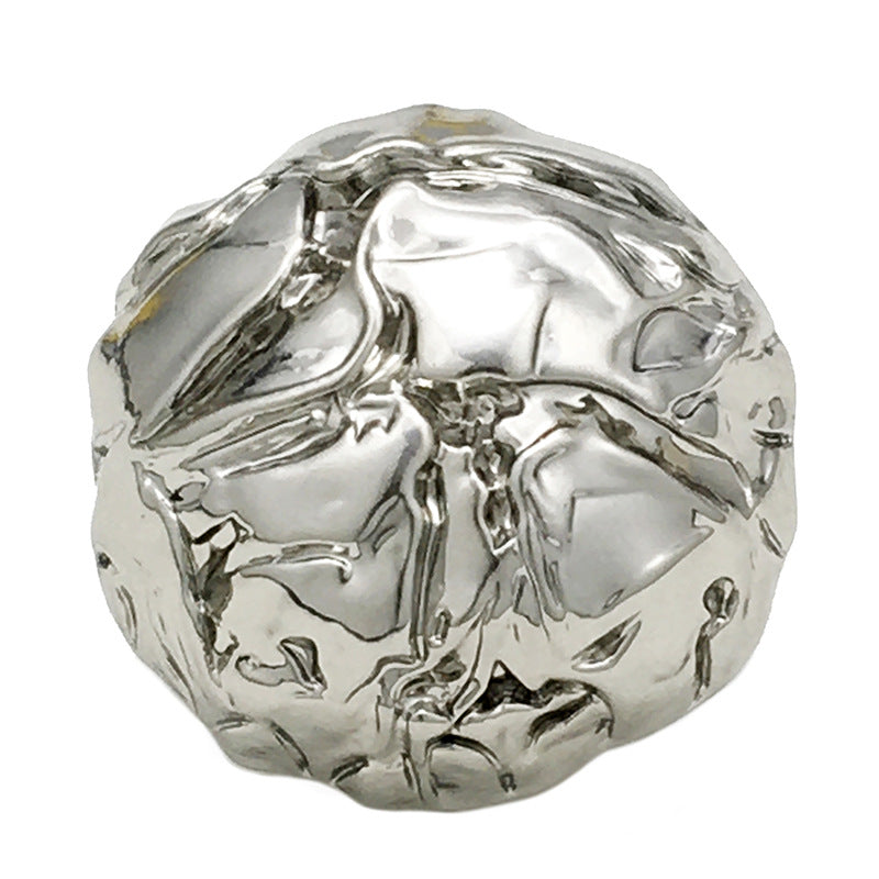 Silver mushroom pleated metal button, round ridged surface, flat back and cap