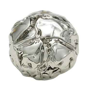 Silver mushroom pleated metal button, round ridged surface, flat back and cap