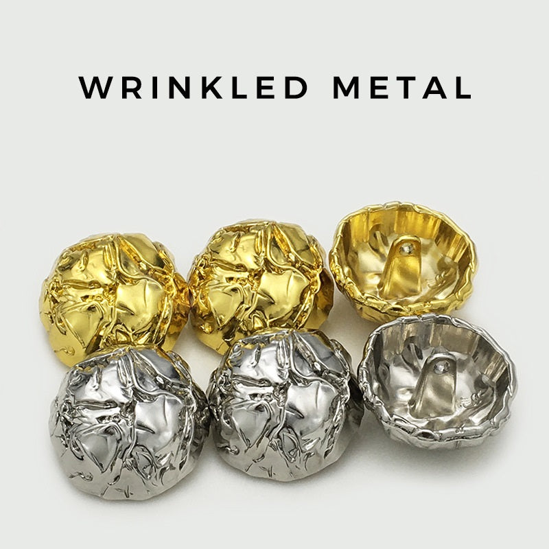 Wrinkled metal mushroom buttons, mixed gold and silver set with 6 round pieces