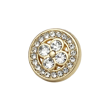 Gold round cufflinks with sparkling rhinestones in a clover pattern