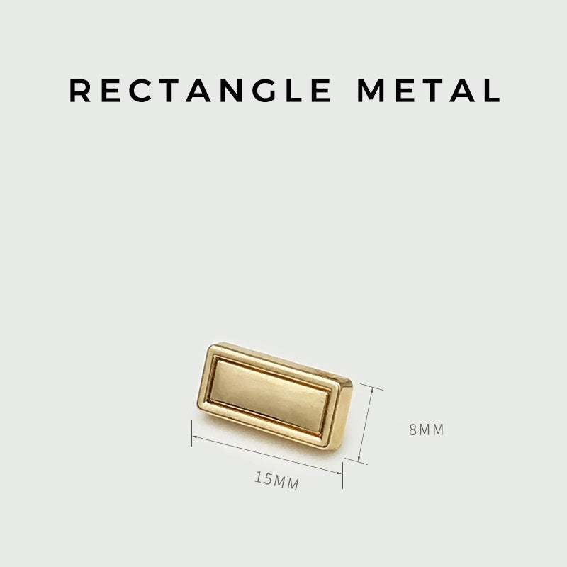 15mm x 8mm rectangular metal button in gold color, size shown