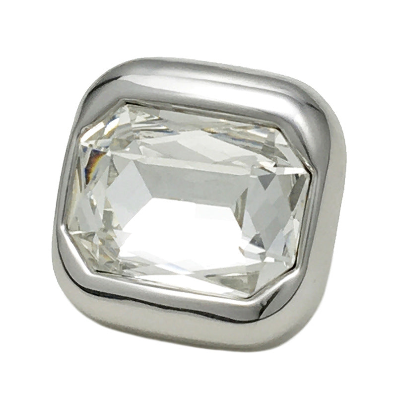 Square crystal button: silver metal frame, clear faceted gem, 17.5–22.5mm