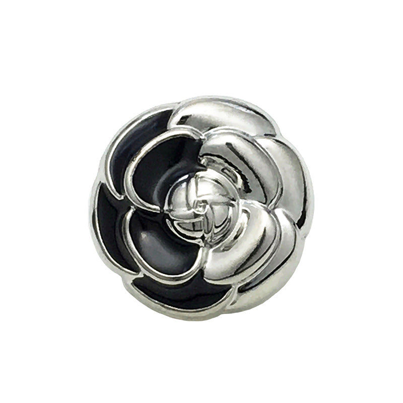 Pulsante a fiore per camicia da 12 mm, metallo argento con inserto scuro