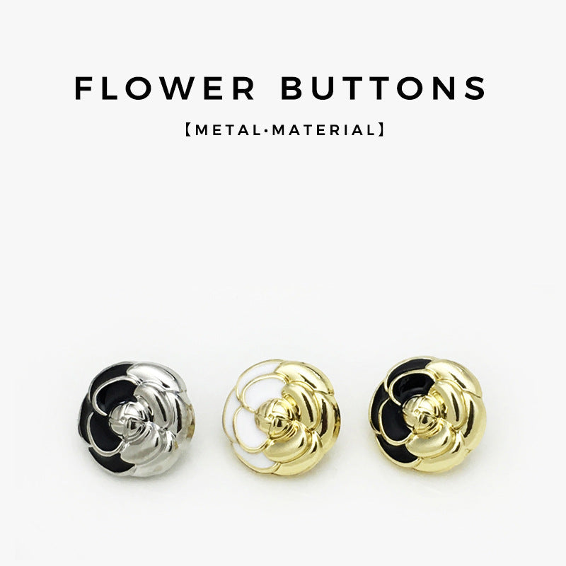 Bottoni a fiore 12 mm in tre colori: argento/nero, oro/bianco e oro/nero