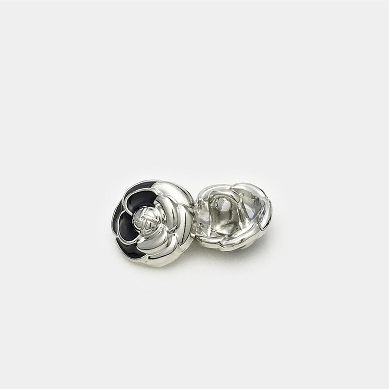 Set di bottoni a fiore 12 mm, metallo argento con inserto scuro (argento/nero)