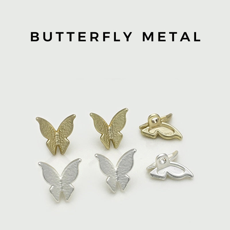 Gold and silver 3D butterfly sewing buttons, metal front pieces