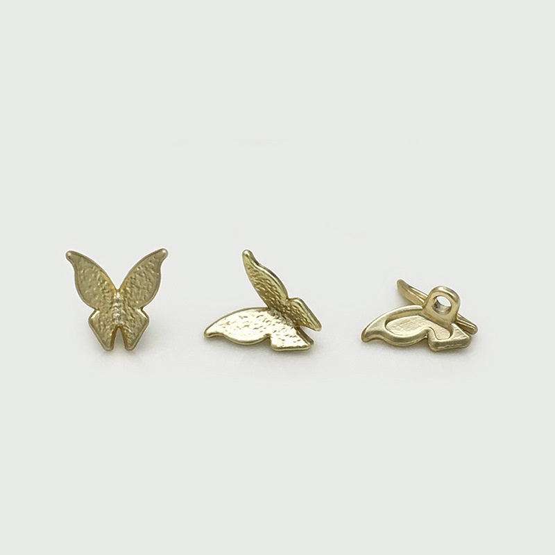 Gold butterfly sewing buttons, 3D metal with loop shank, set pieces