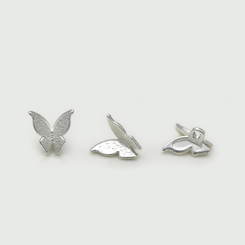 Silver butterfly sewing buttons, 3D metal with loop shank, set pieces