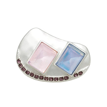 Irregular metal buttons, silver tone with pink and blue square stones