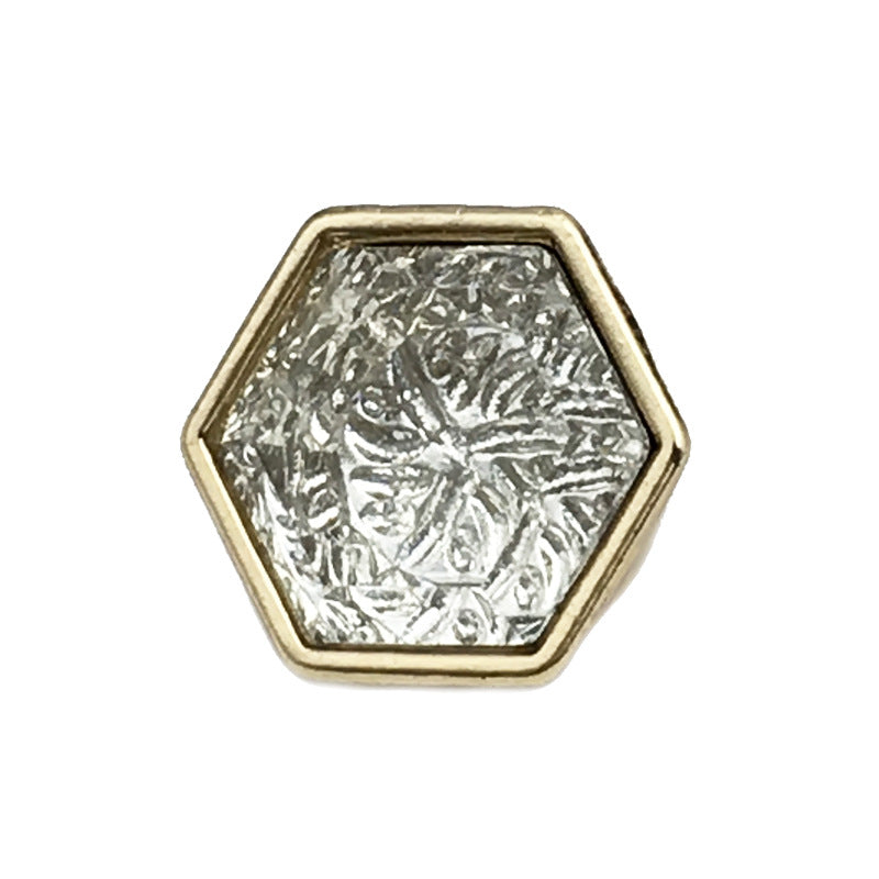 12mm hexagon gem-studded button, gold frame, silver facets