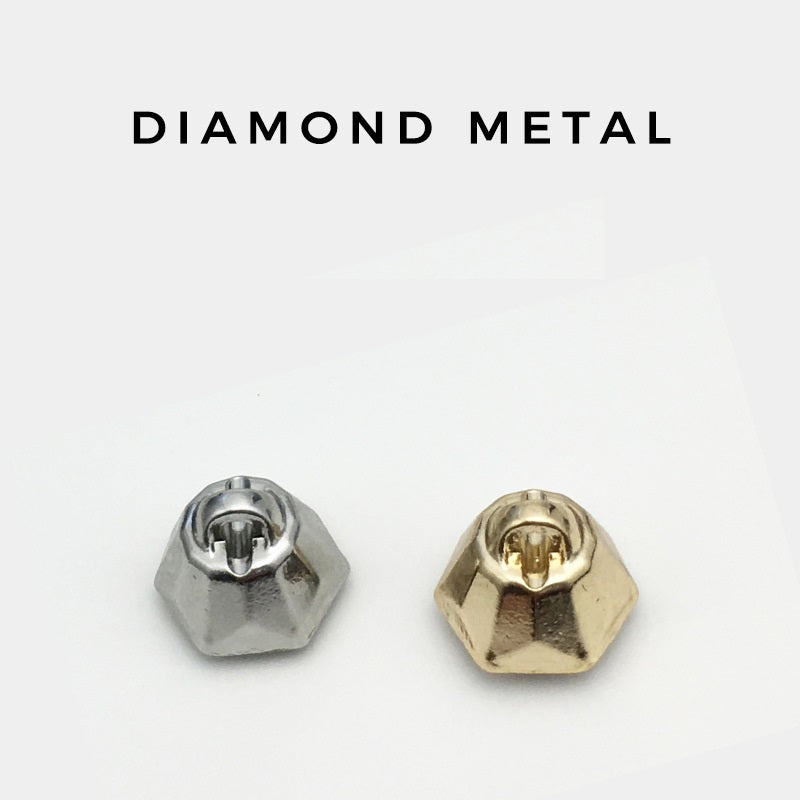 Hexagonal gem-studded button backs, silver and gold metal