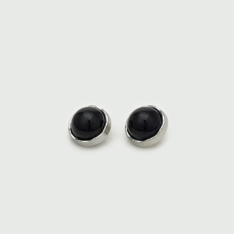 Two 11mm round shirt buttons, silver rim with black pearlized center