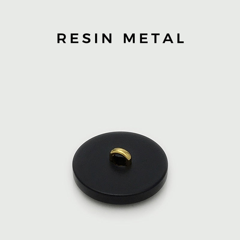Cream and black round dog resin-metal buttons with gold dog graphic and script