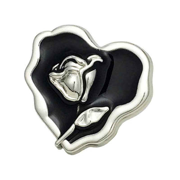 25mm Irregular heart metal button, silvery frame, black center with rose detail