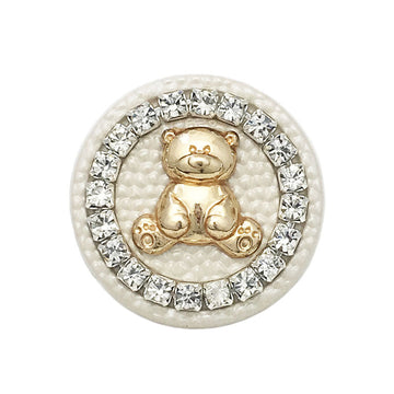 Ivory round bear metal button with crystal-look border and gold embossed bear figure