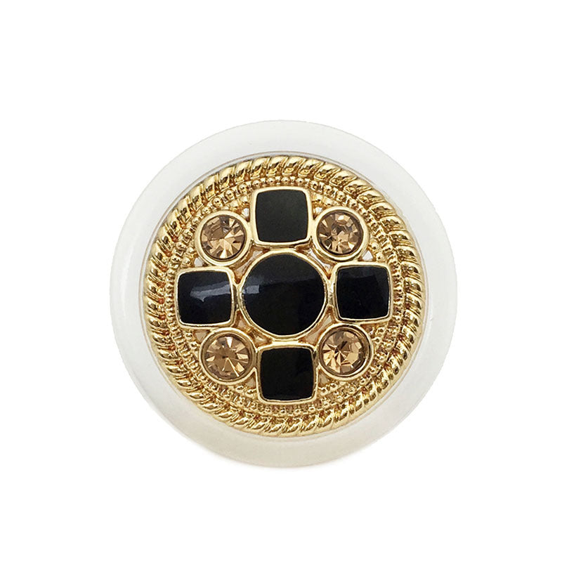 25mm Round vintage cross button: transparent resin, black squares in gold frame