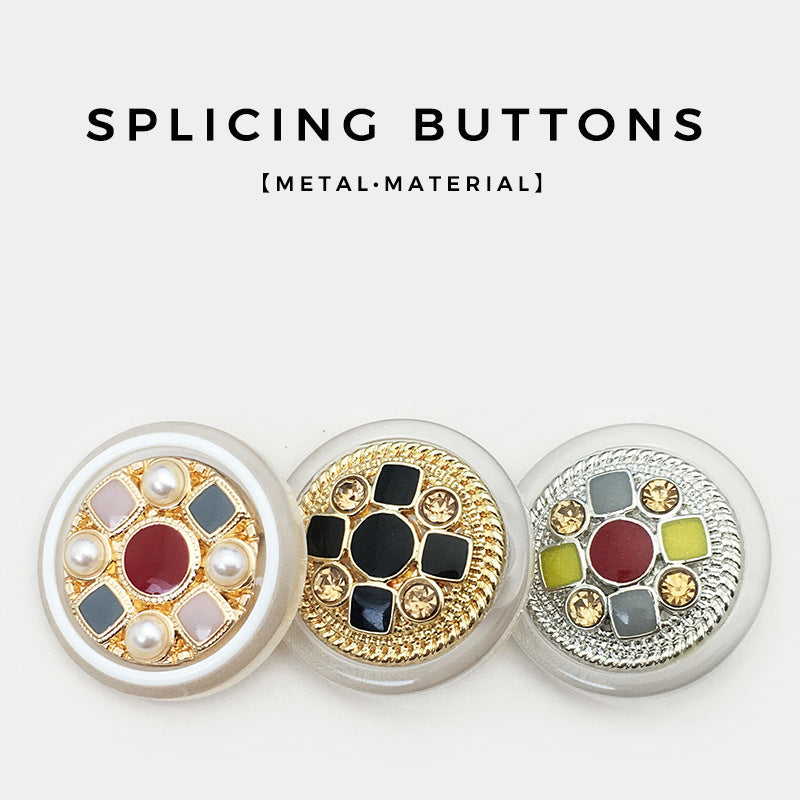 Round vintage cross buttons set: black front, multi-color front, clear resin backs