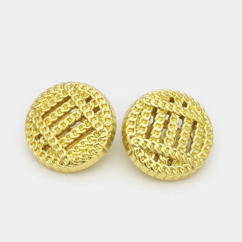 Gold chain-edged hollow buttons, two front views