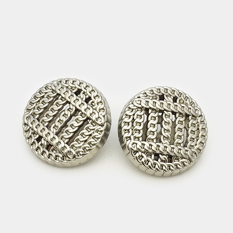 Silver chain-edged hollow buttons, two front views