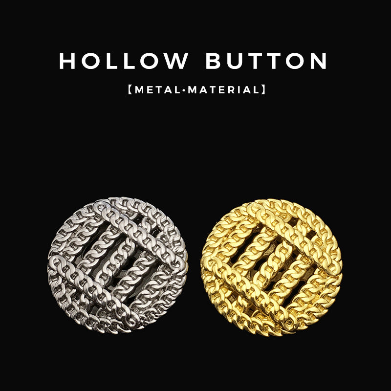 Hollow metal buttons: gold and silver chain-edged design
