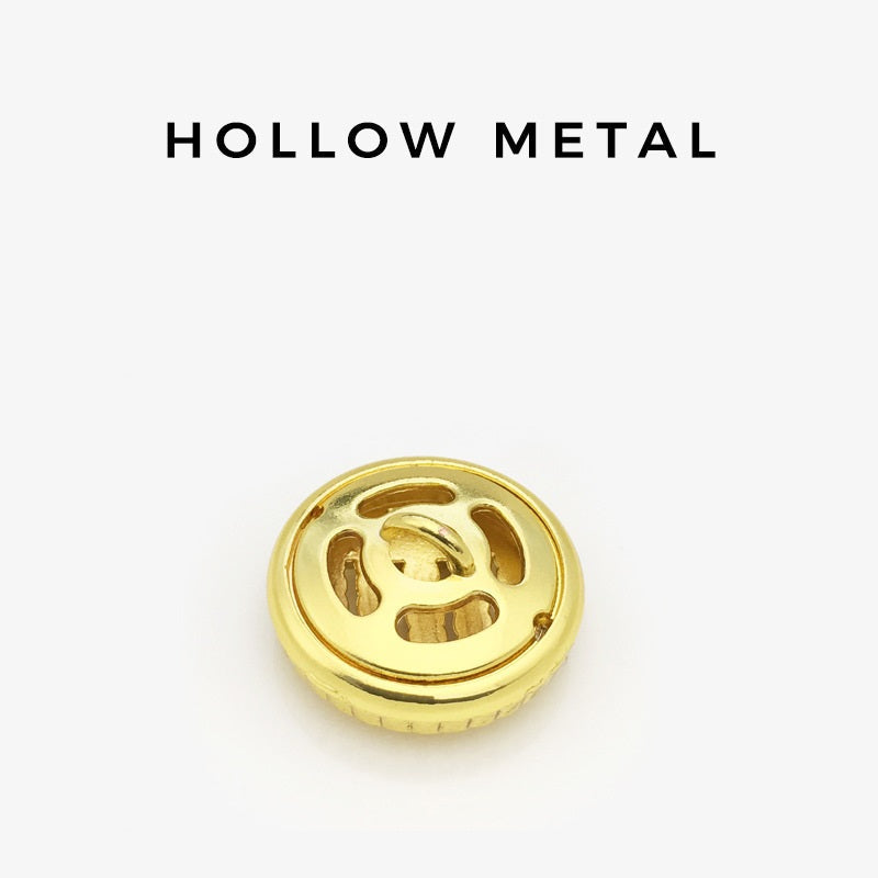Gold hollow metal button back with recessed attachment area