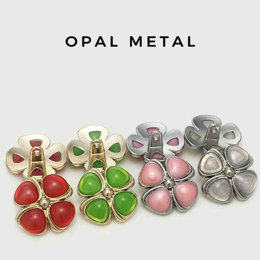 17.5/20/22.5mm Four-Leaf Clover Cat's-Eye Stone Metal Buttons 12pcs