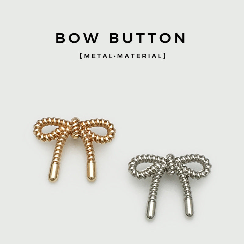 Gold and silver-tone 3D hollow bow metal buttons, loop knot with two straight shanks