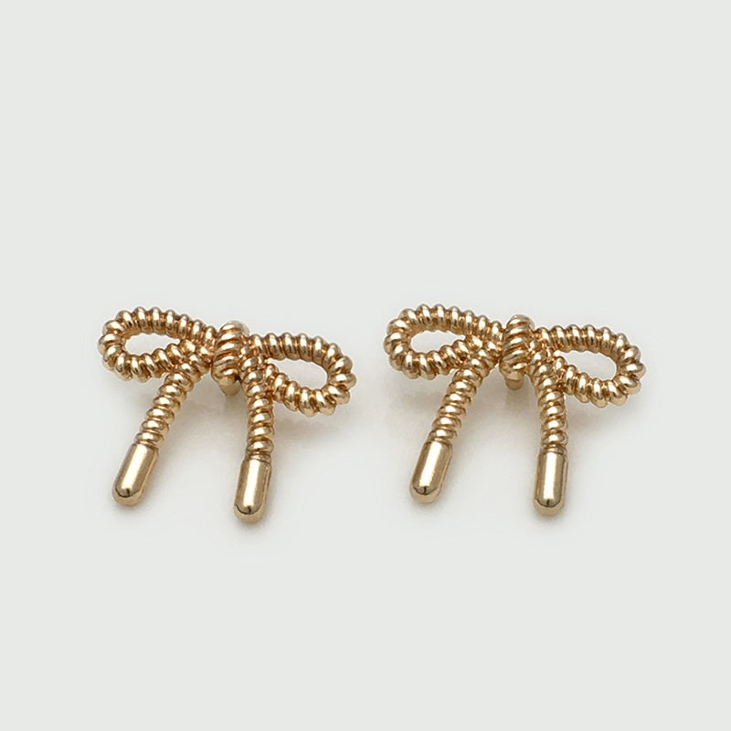 Gold-tone 3D hollow bow metal buttons, two-piece braided loop knot with two shanks
